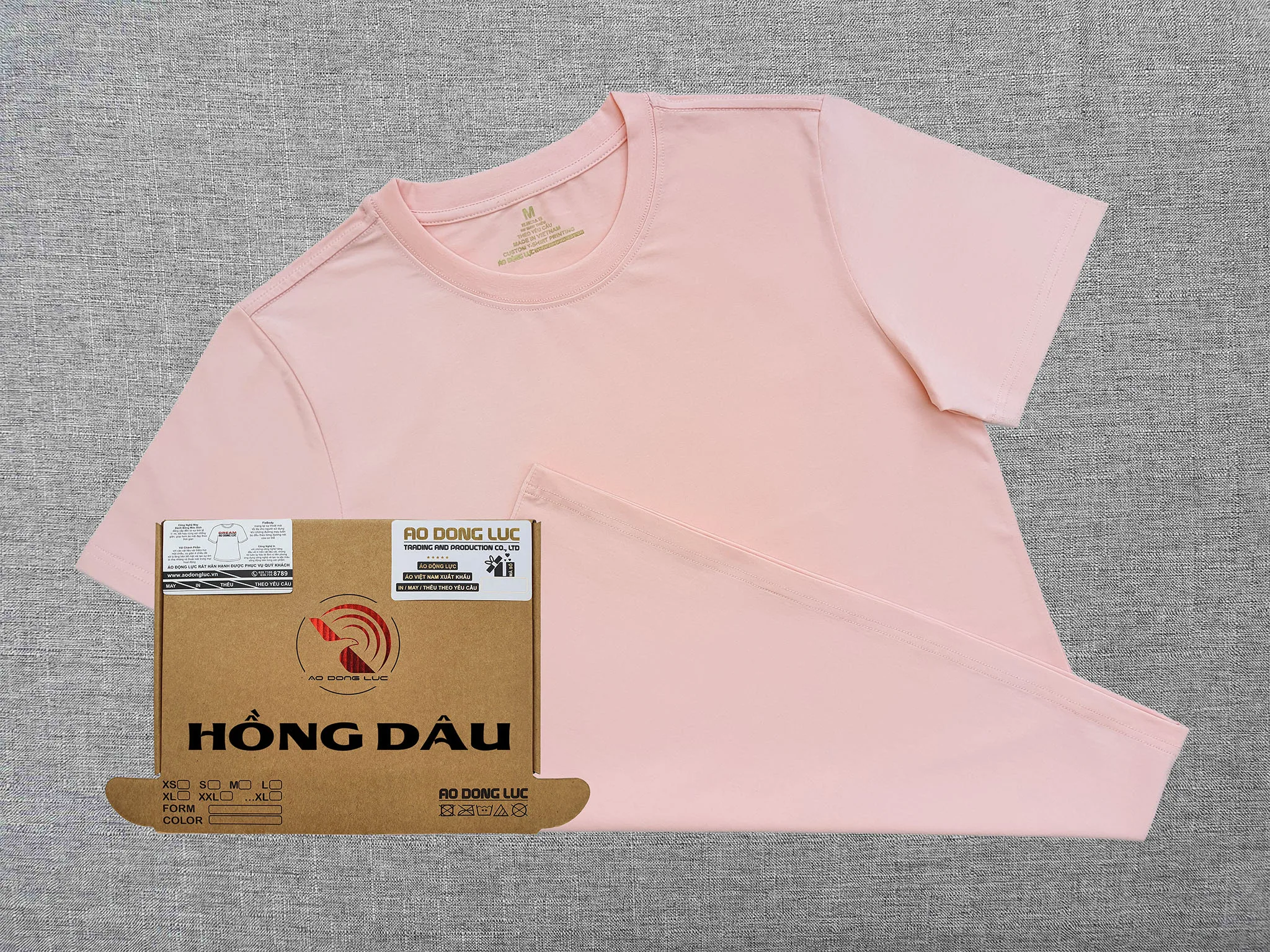 Áo thun cổ tròn ngắn tay cotton cao cấp màu hồng dâu
