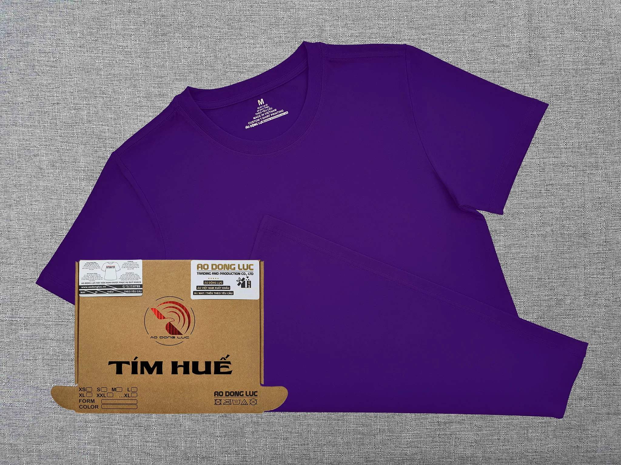 Áo thun cổ tròn ngắn tay cotton unisex màu tím huế