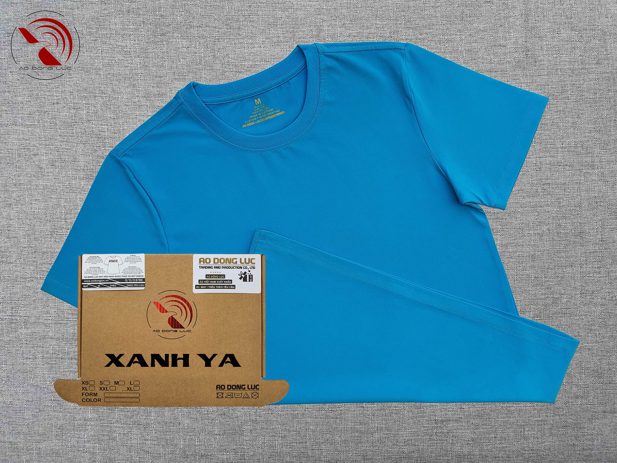 Áo thun cổ tròn xanh ya - ao dong luc Áo thun cổ tròn ngắn tay cotton cao cấp màu xanh ya