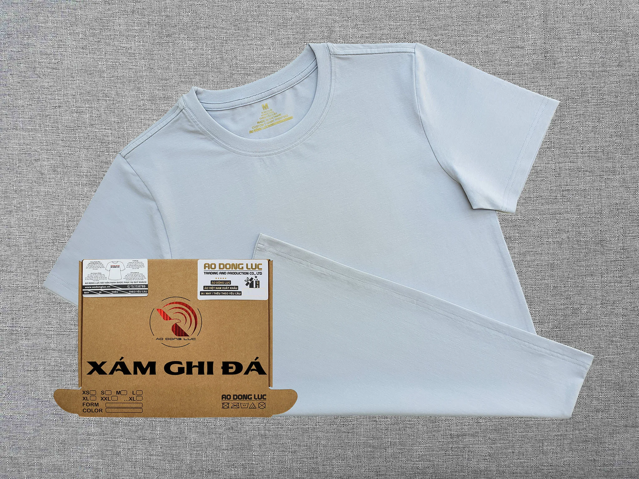 Áo thun cổ tròn ngắn tay cotton cao cấp màu xám ghi đá