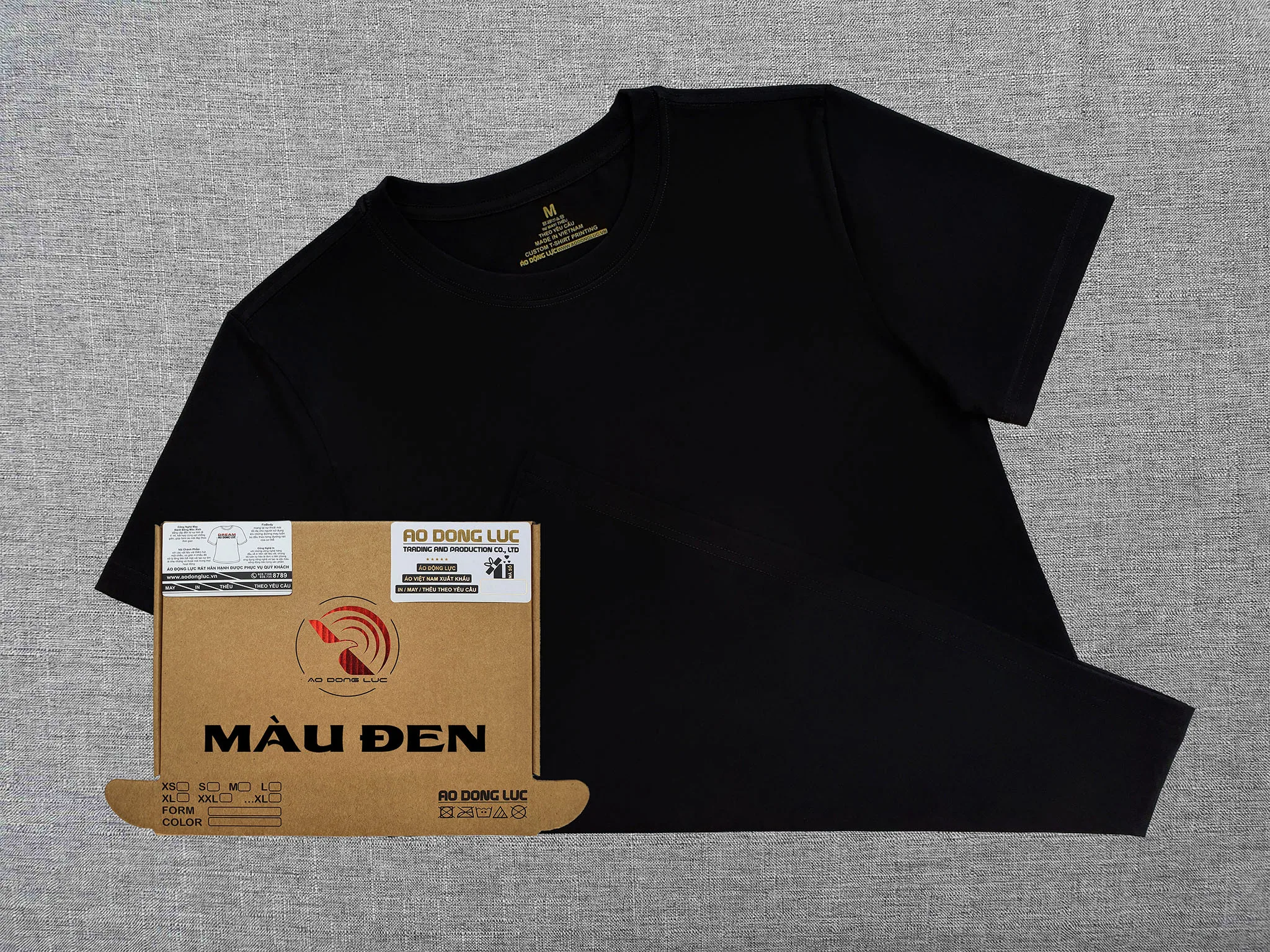 Áo thun cổ tròn - ao dong luc Áo thun cổ tròn ngắn tay cotton cao cấp màu đen