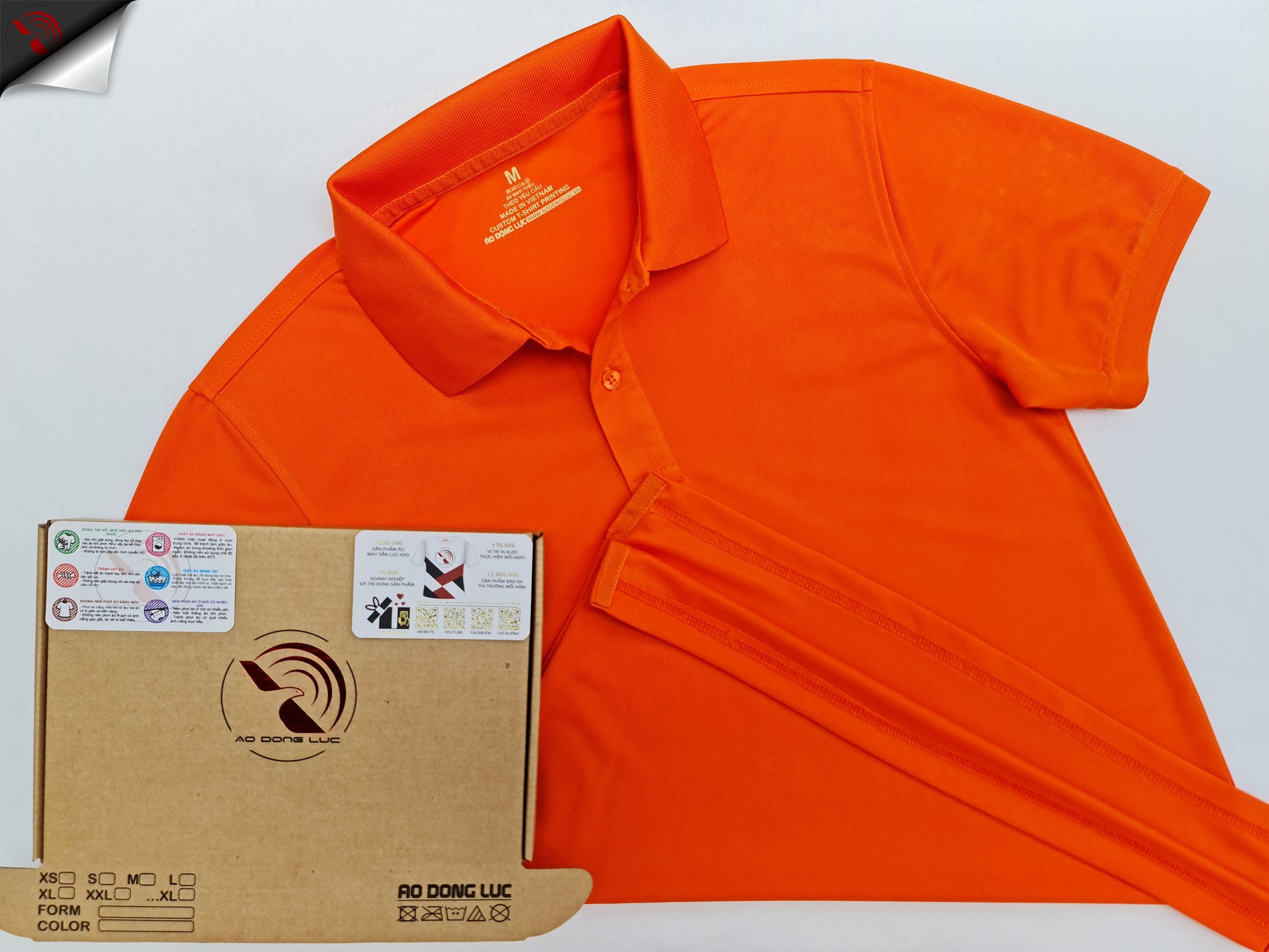 Hình tổng thể áo cổ trụ polo bo trơn unisex cá sấu mè màu cam