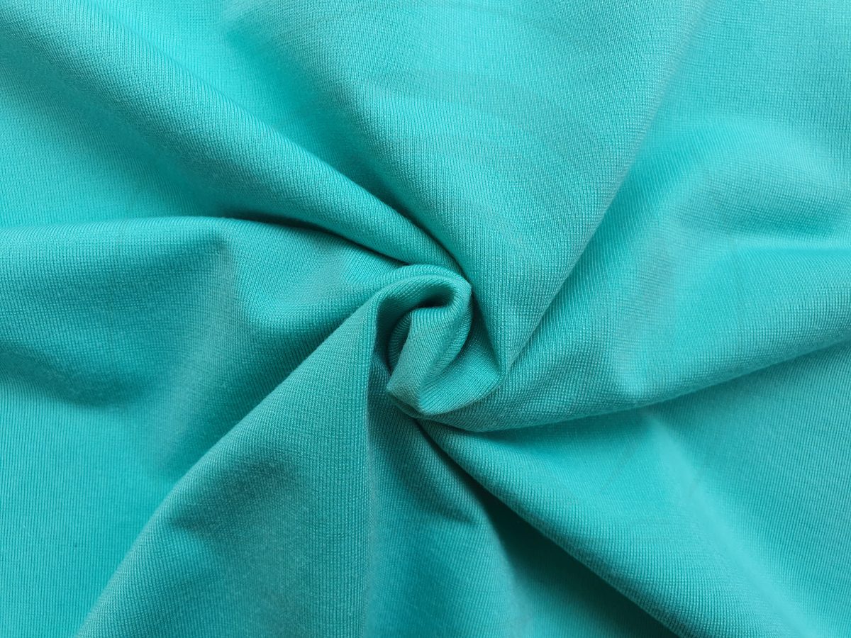 Hình chụp cận cảnh chất vải áo thun cổ tròn ngắn tay supe unisex màu xanh ngọc