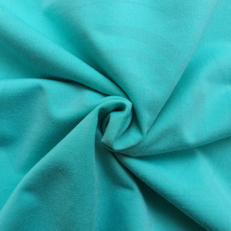 Hình chụp cận cảnh chất vải áo thun cổ tròn ngắn tay supe unisex màu xanh ngọc