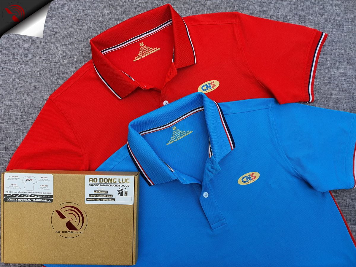 Đồng phục áo thun polo bo sọc in kỹ thuật số logo