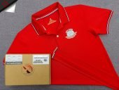Đồng phục áo thun polo bo sọc màu đỏ in logo ngực