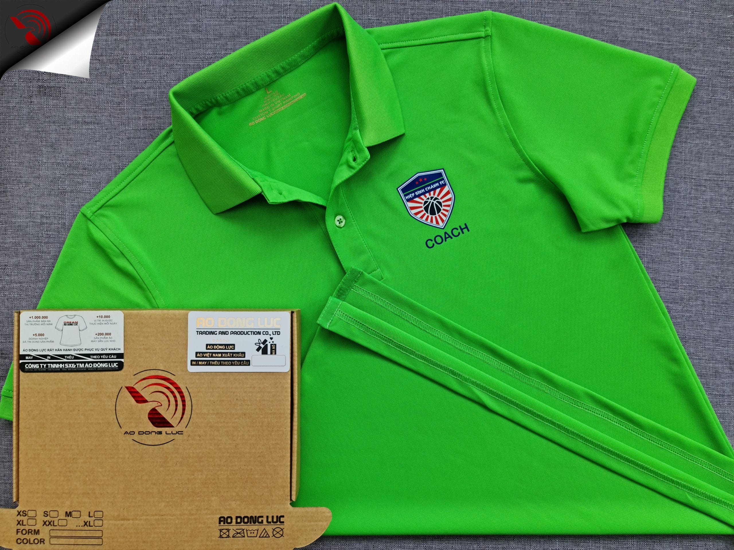 Đồng phục áo thun polo bo trơn màu xanh lá in kỹ thuật số