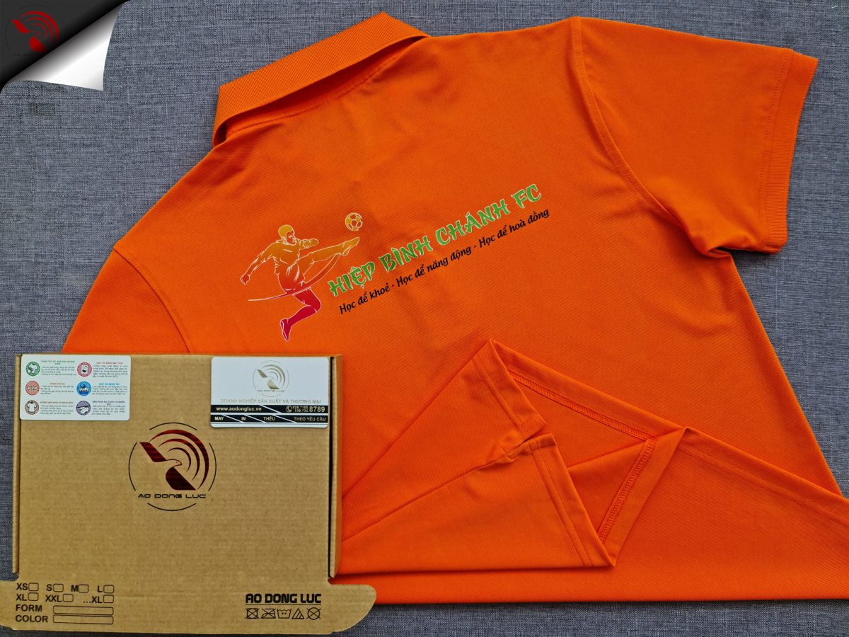 Đồng phục áo thun polo bo trơn màu cam in kỹ thuật số