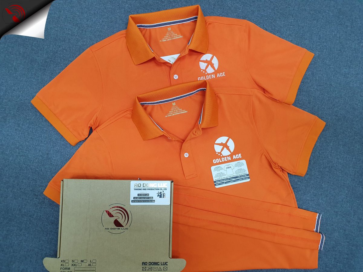 Đồng phục áo thun polo bo trơn màu cam in/ thêu logo