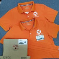 Đồng phục áo thun polo bo trơn màu cam in/ thêu logo