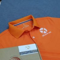Đồng phục áo thun polo bo trơn màu cam thêu logo