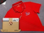Đồng phục áo thun polo bo sọc màu đỏ in kỹ thuật số