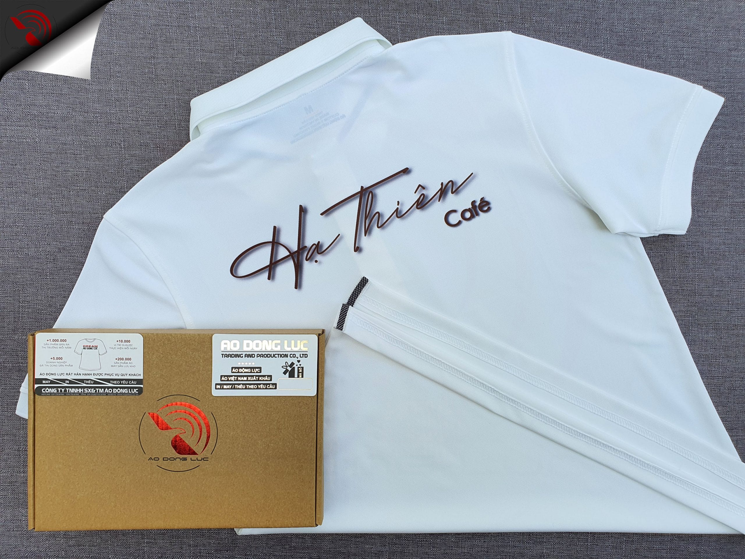 Đồng phục áo thun polo bo trơn màu trắng in chuyển nhiệt