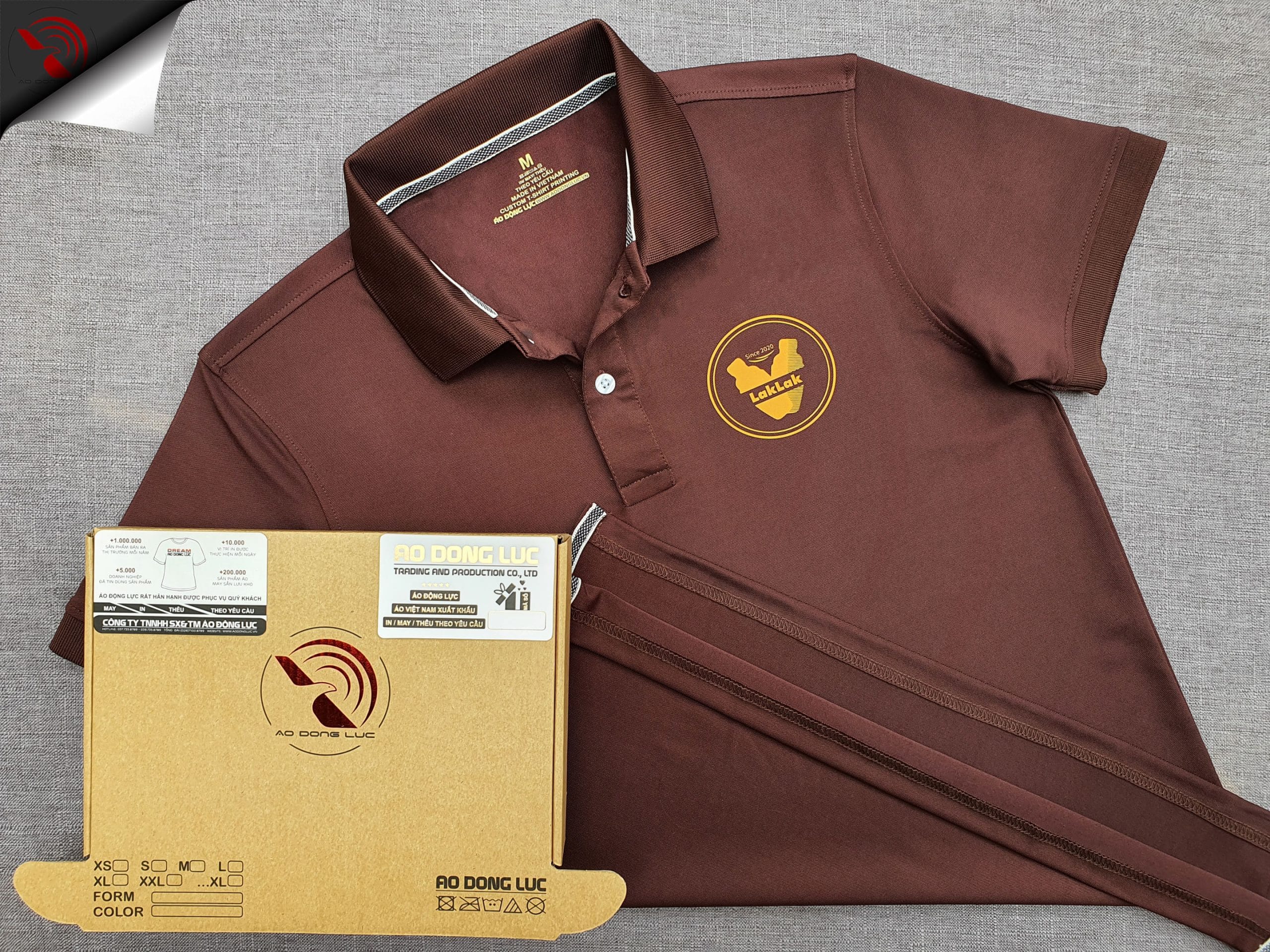 Đồng phục áo thun polo bo trơn màu nâu in kỹ thuật số