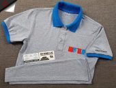Đồng phục áo thun polo xám tiêu phối xanh ya in lụa logo