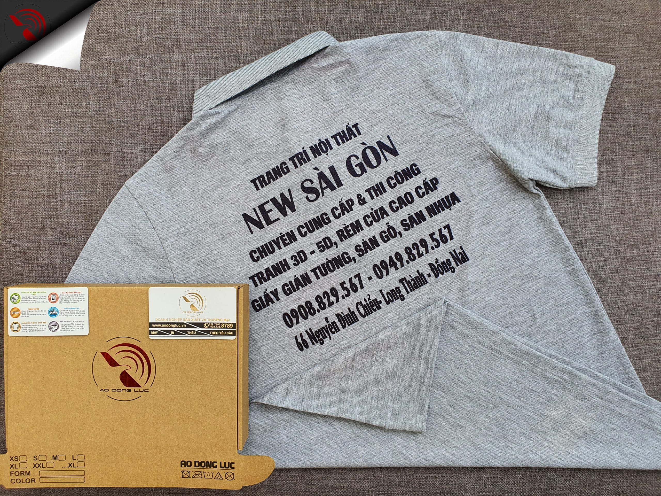 Đồng phục áo thun polo bo trơn màu xám tiêu in chuyển nhiệt