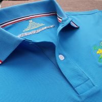 Đồng phục áo thun polo bo sọc màu xanh ya thêu logo