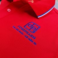 Hình thêu vi tính logo lên áo thun đồng phục polo màu đỏ