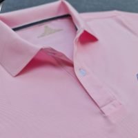 Đồng phục áo thun polo bo trơn hồng phấn in kỹ thuật số