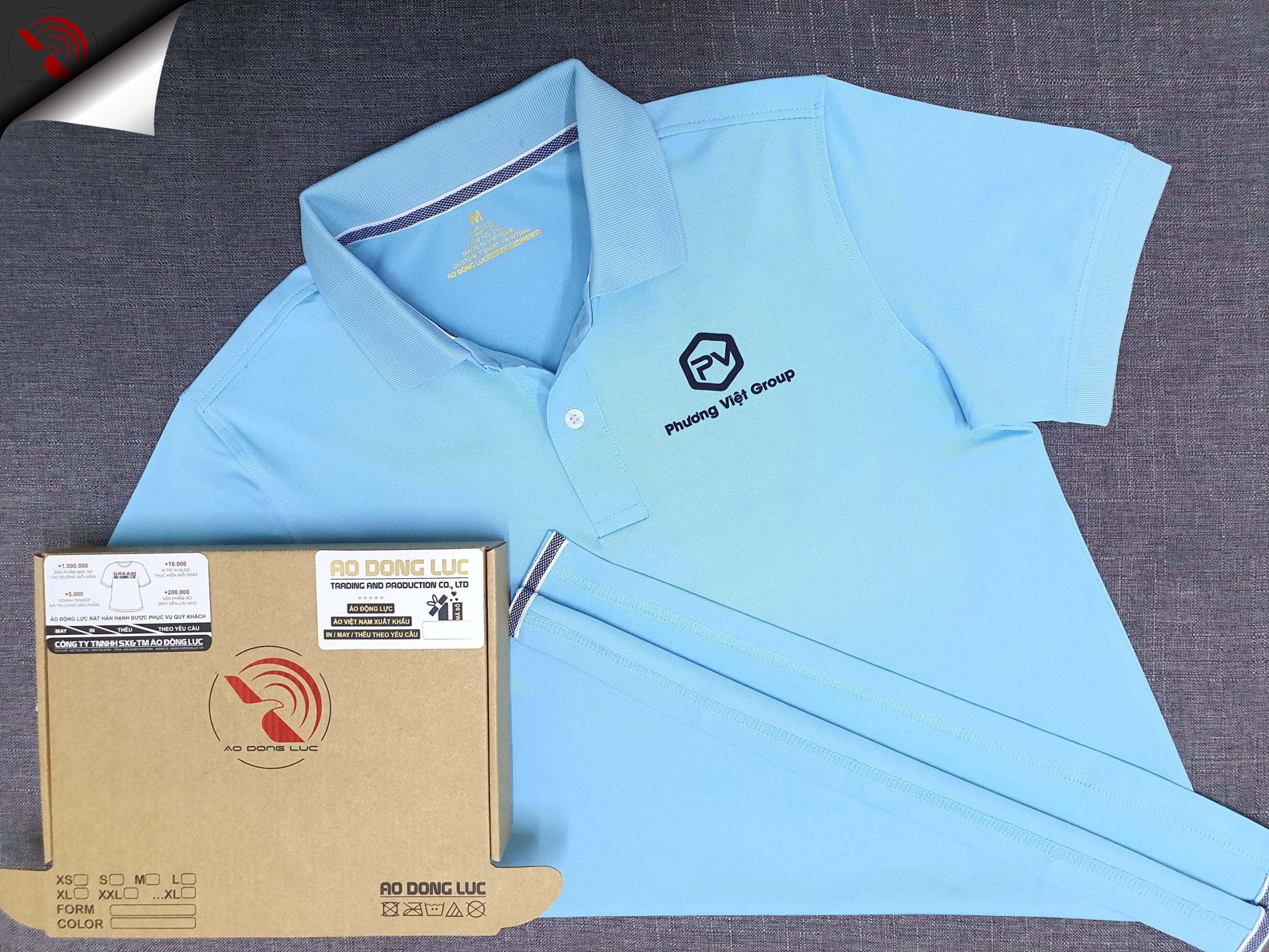 Đồng phục áo thun polo bo trơn màu xanh biển in chuyển nhiệt