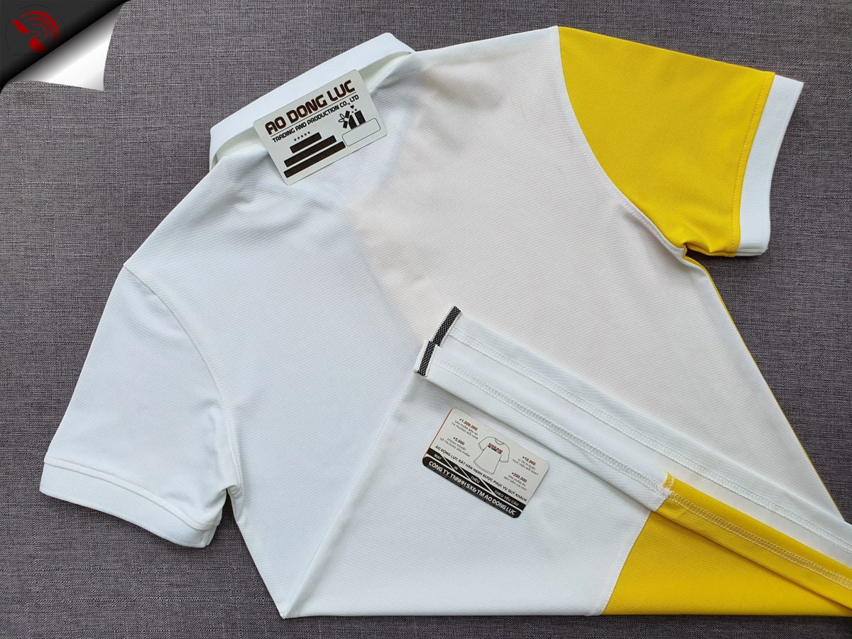 Đồng phục áo thun polo may phối thân vải trắng vàng