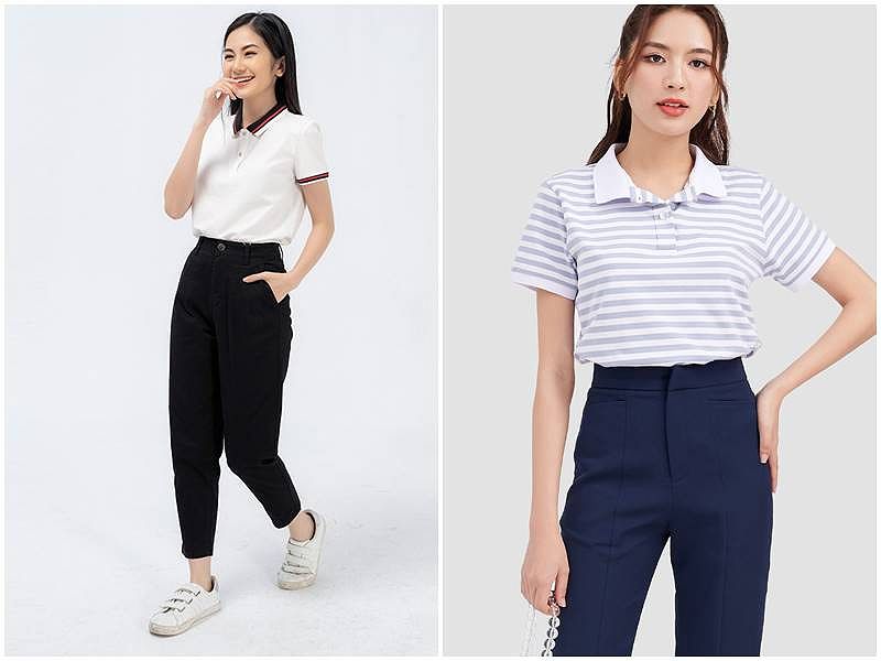 Áo polo hồng pastel kết hợp với quần short