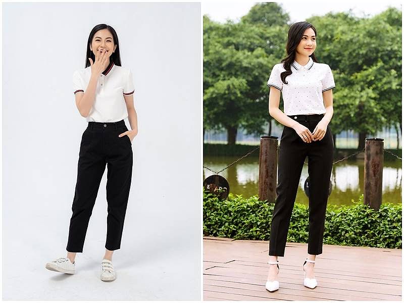 Áo polo kẻ sọc kết hợp với quần jeans