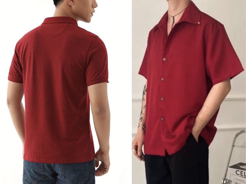 Áo thun đỏ phối với quần jean xanh đậm