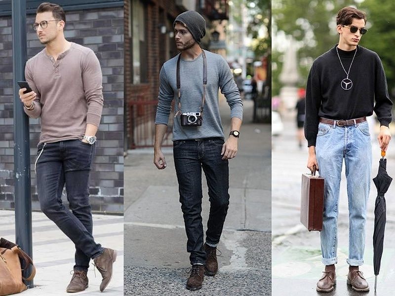 Áo thun tay dài nam phối quần jean skinny