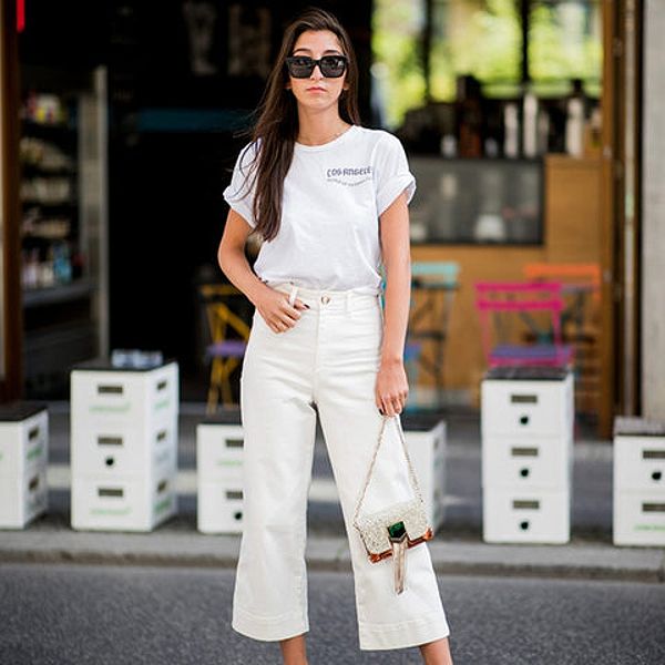 Áo thun trắng nữ phối cùng quần Culottes