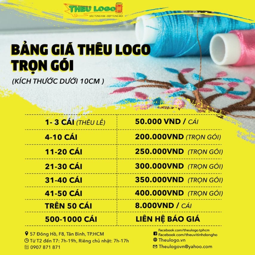 Bảng giá tham khảo dịch vụ thêu vi tính công nghiệp