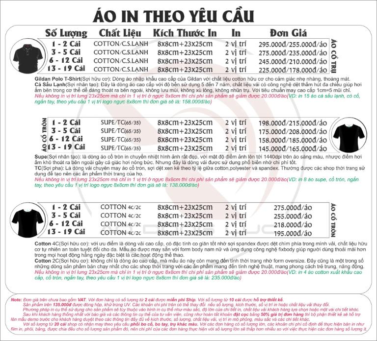 Bảng giá tham khảo Áo Đồng Phục giá rẻ